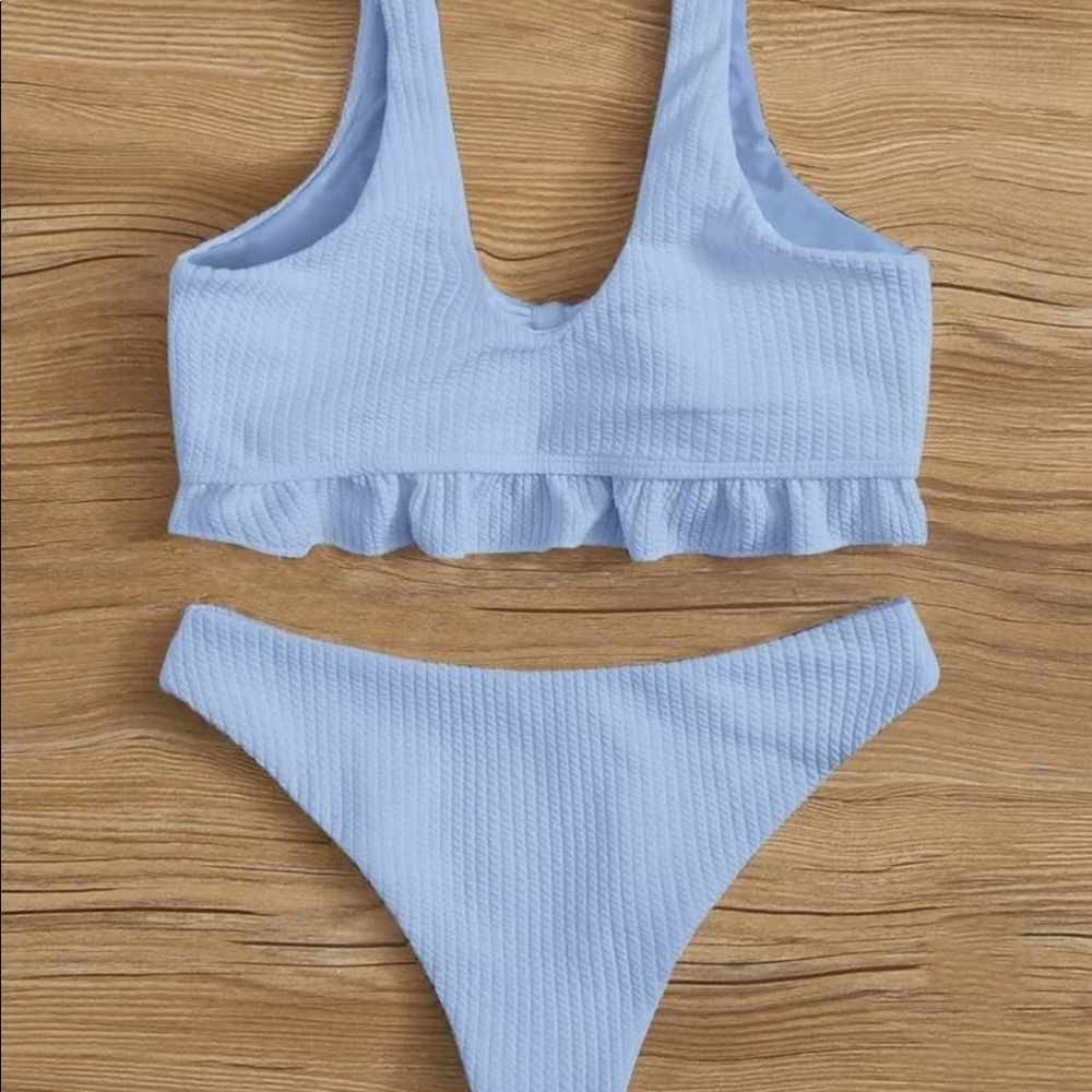 SHEIN Light Blue Ruffle Textured Bikini Set - Picture 2 of 5